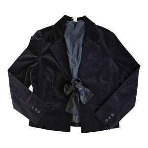 Vintage Old Navy Black Velvet Blazer Jacket Bow Tie Y2K Whimsigoth 90s Size L